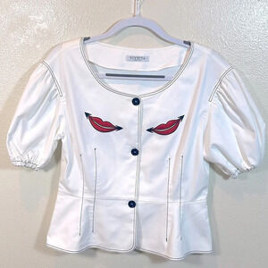 VIVETTA  blouse with lips embroidered  size 42/6 or Medium in  US